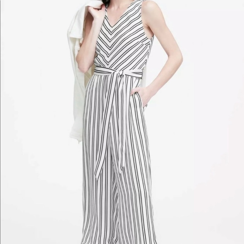 Banana Republic white and black striped jumpsuit